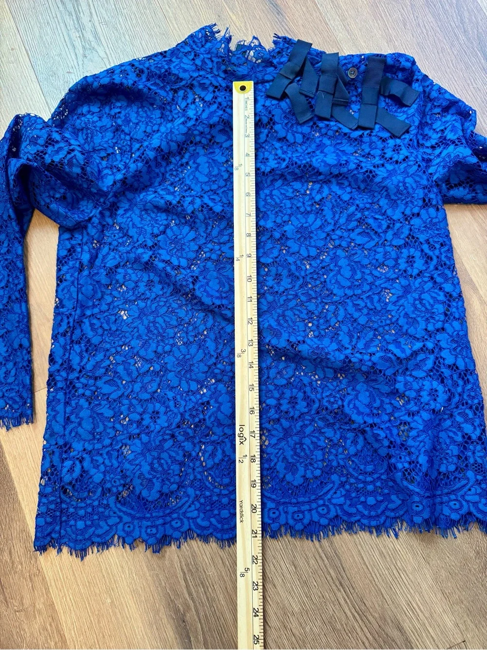 J. Crew Lace High-Neck Blouse with Shoulder Ribbon Detail